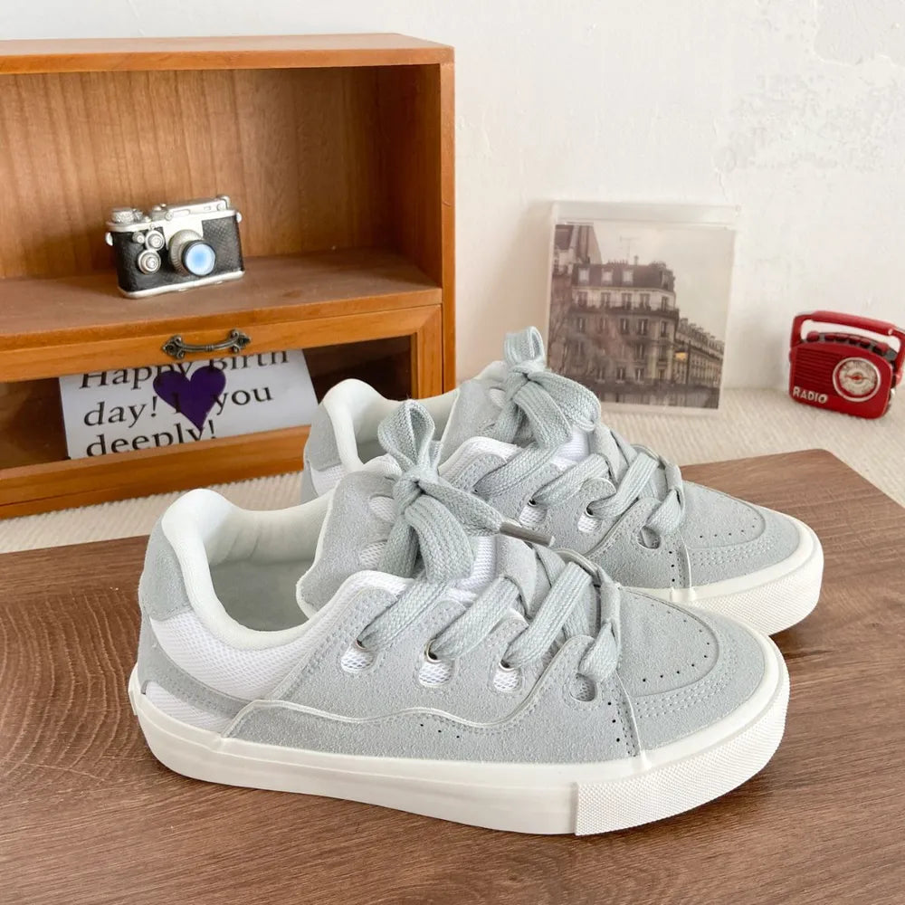 Contrast Lace Up Round Toe Flats Sneakers - V.I.P Digital Presence