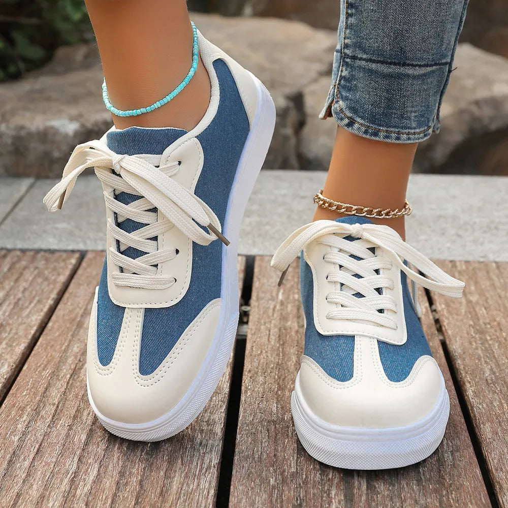 Contrast Round Toe Lace Up Sneakers - V.I.P Digital Presence
