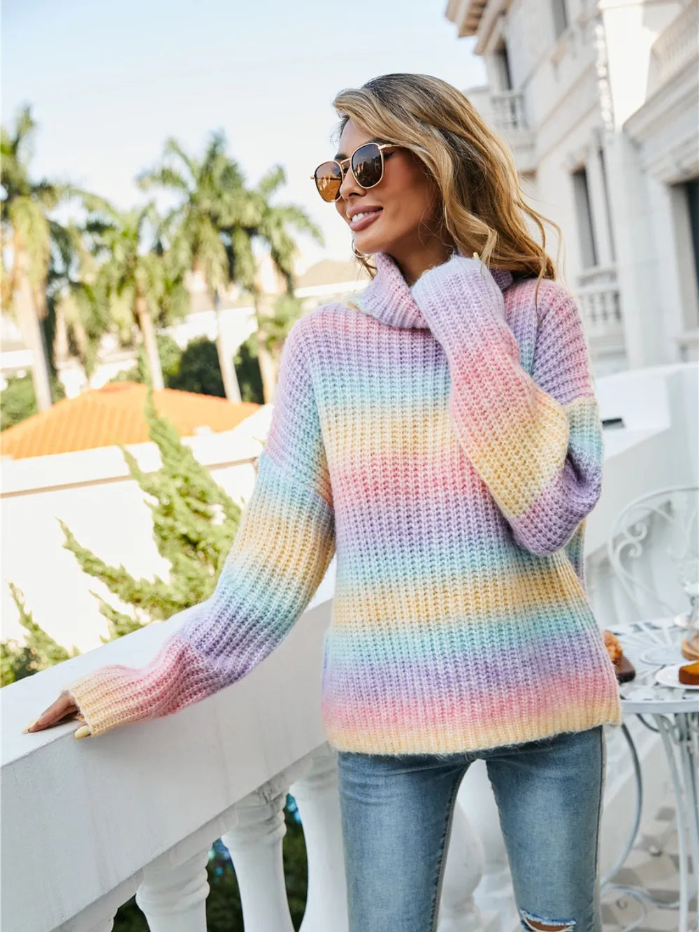 Contrast Turtleneck Dropped Shoulder Sweater - V.I.P Digital Presence