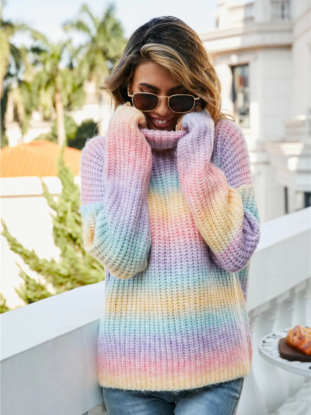 Contrast Turtleneck Dropped Shoulder Sweater - V.I.P Digital Presence