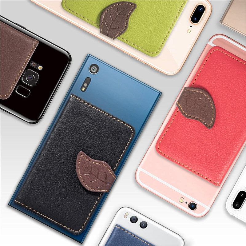 Creative PU leather Phone Wallet Case Women Men Credit Card Holder Pocket Stick 3M Adhesive Fashion Mobile Phone Card Holder - V.I.P Digital Presence