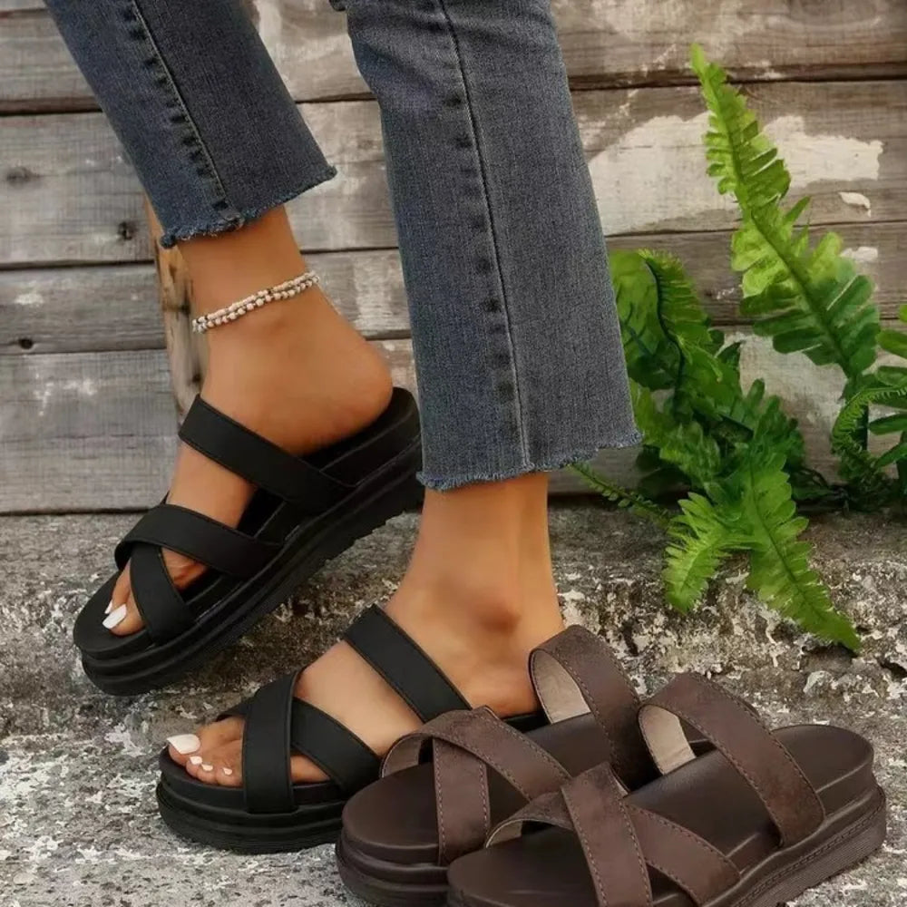 Crisscross PU Leather Flat Sandals - V.I.P Digital Presence