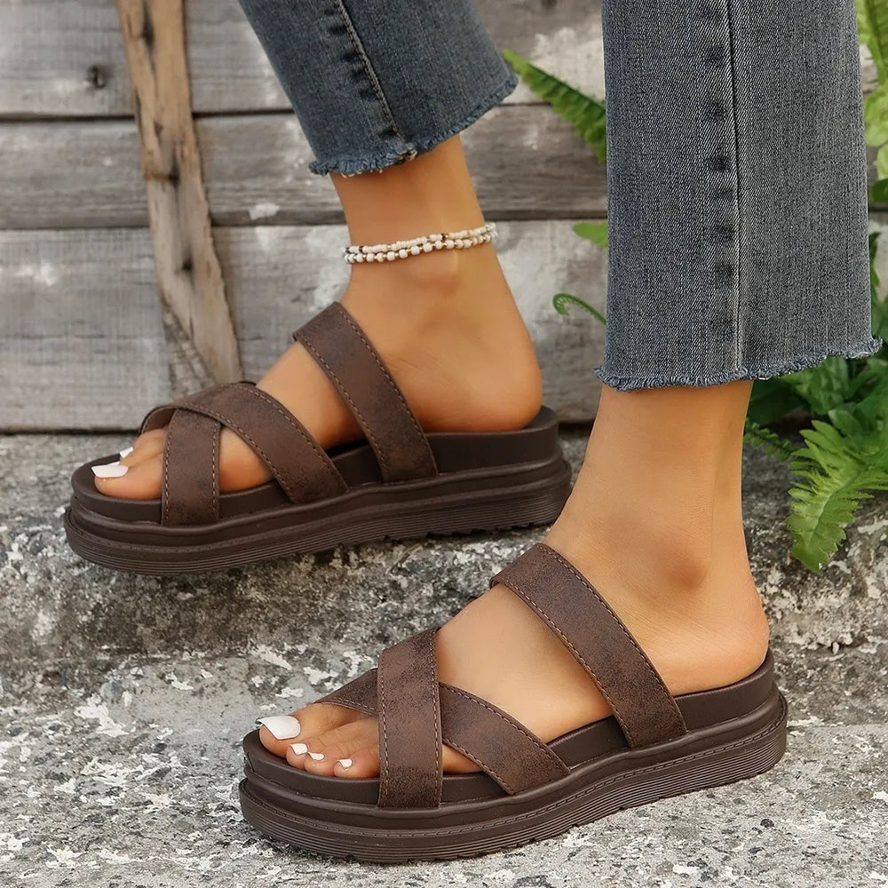 Crisscross PU Leather Flat Sandals - V.I.P Digital Presence