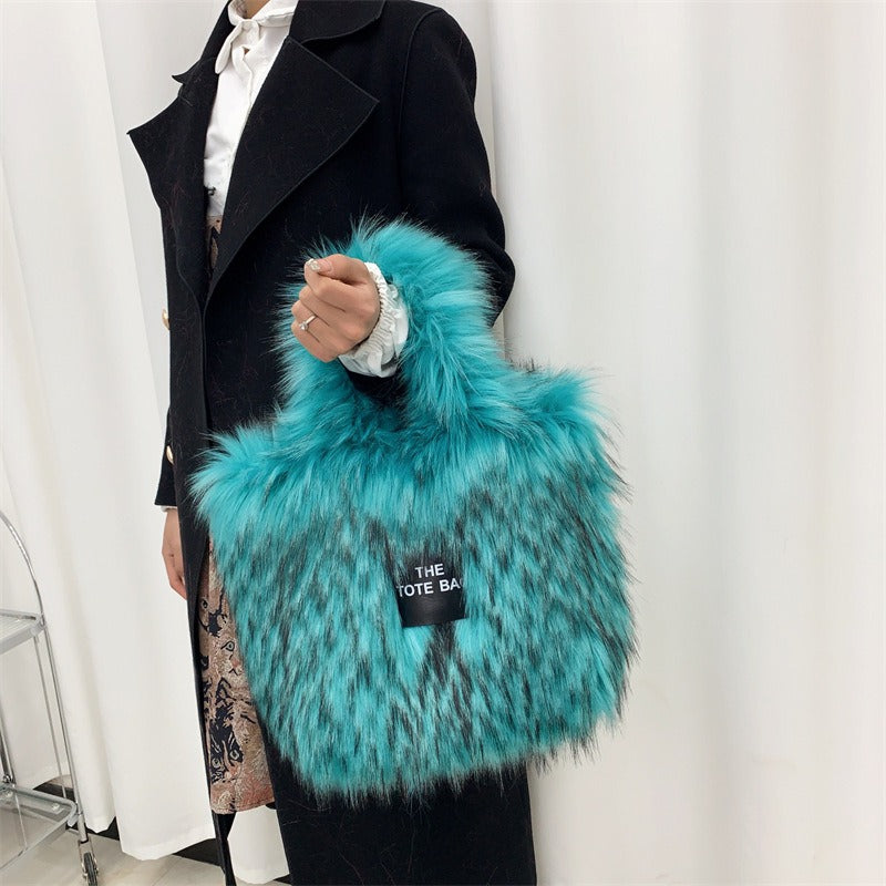 Crossbody Tote Bag Imitation Raccoon Fur Grass Plush Large Capacity Tote Bag Personalized Retro - V.I.P Digital Presence