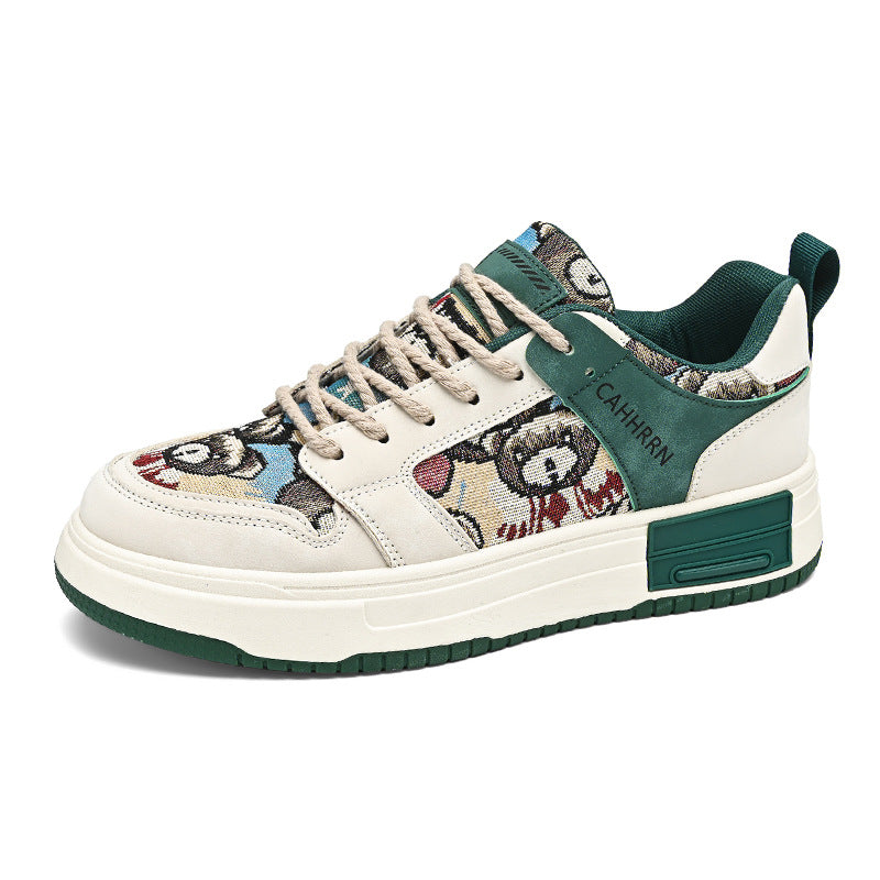 Cute little bear sneakers for students, low cut sports men's shoes, Harajuku style casual lace up color blocked thick soled shoes - V.I.P Digital Presence