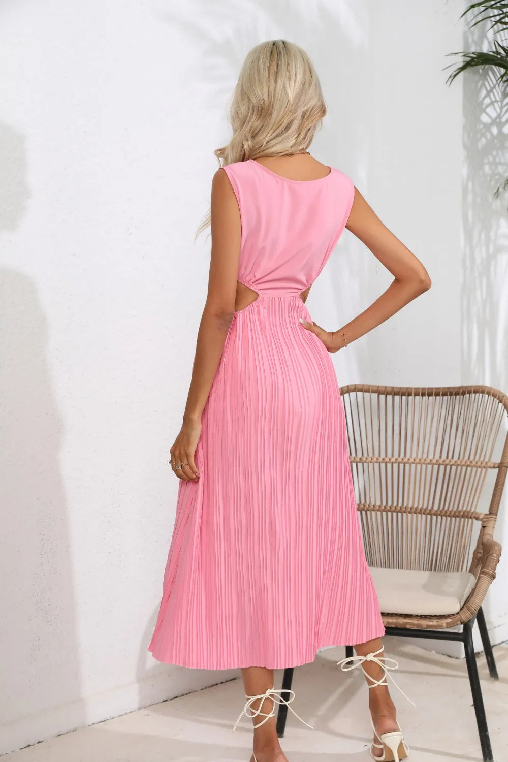 Cutout Ruched Round Neck Tank Dress - V.I.P Digital Presence