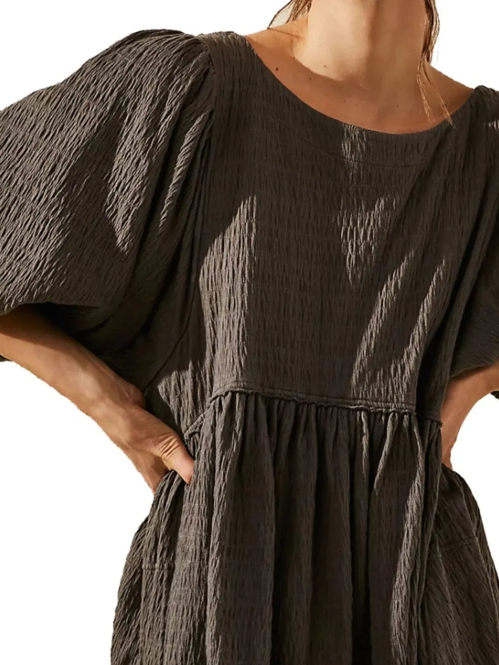 Cutout Textured Long Sleeve Mini Dress - V.I.P Digital Presence