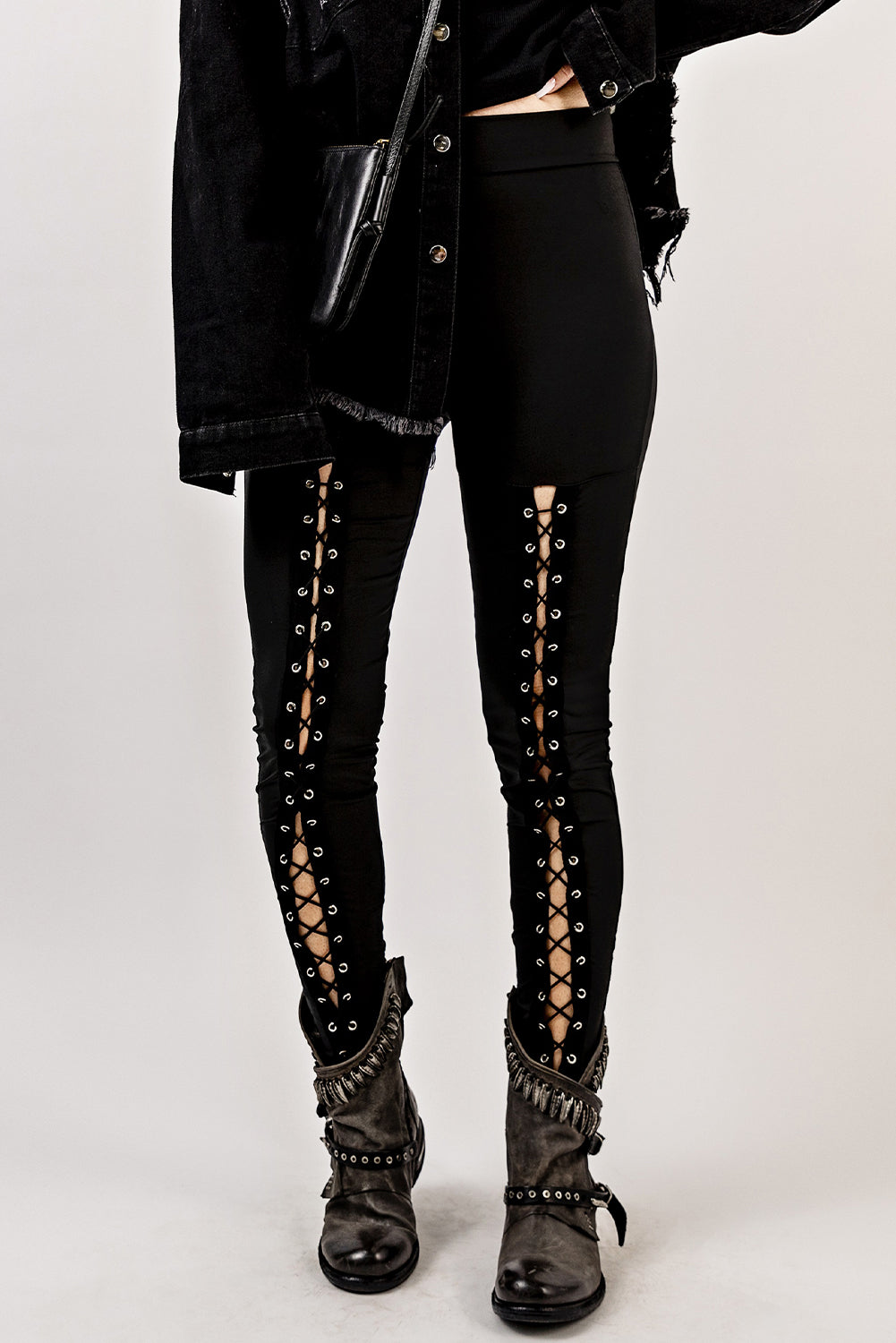 Black Grommet Lace Up Front Leggings - V.I.P Digital Presence
