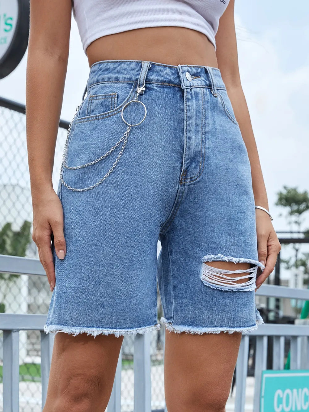 Distressed Raw Hem Denim Shorts - V.I.P Digital Presence