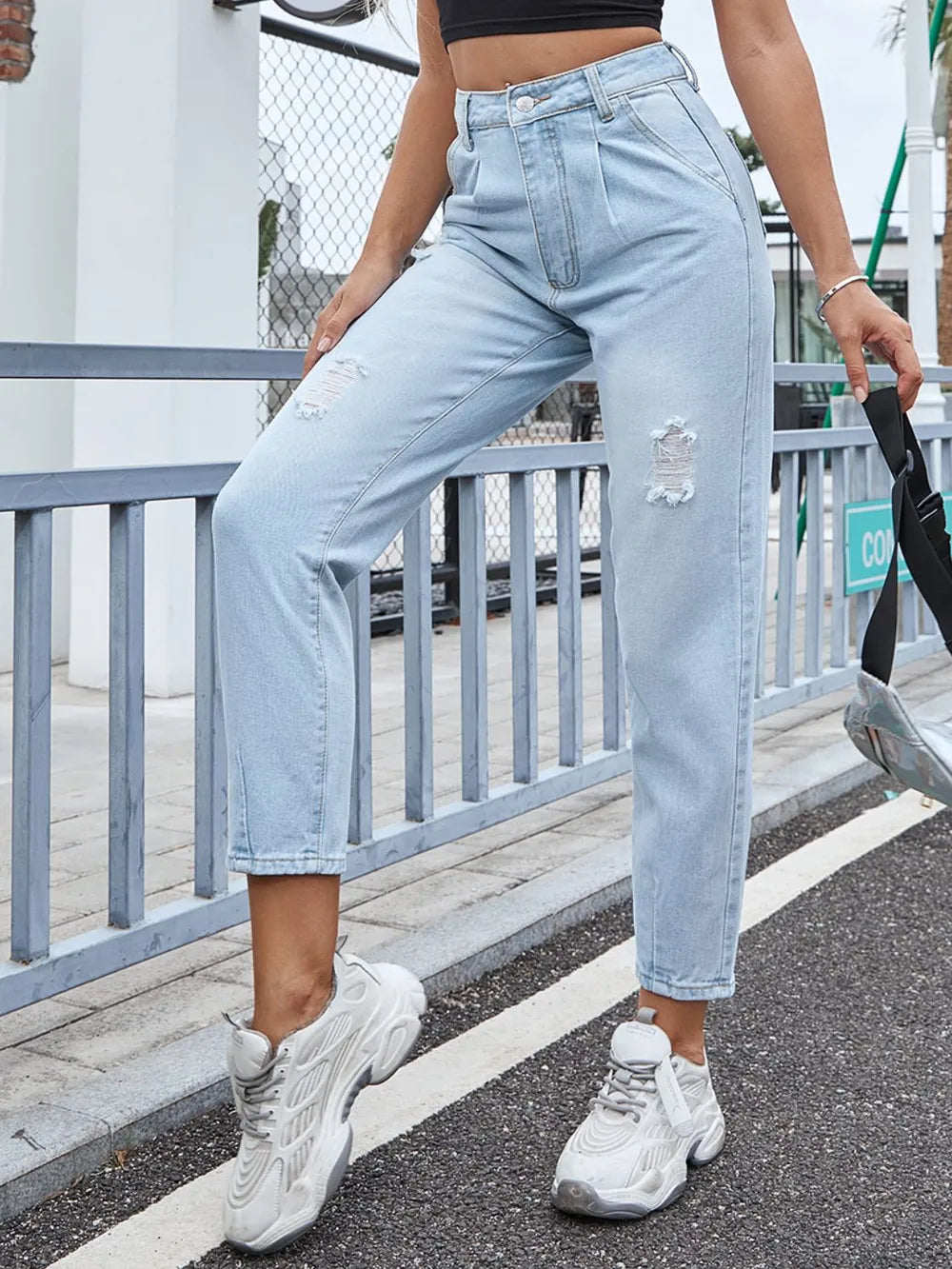 Distressed Straight Jeans with Pockets - V.I.P Digital Presence