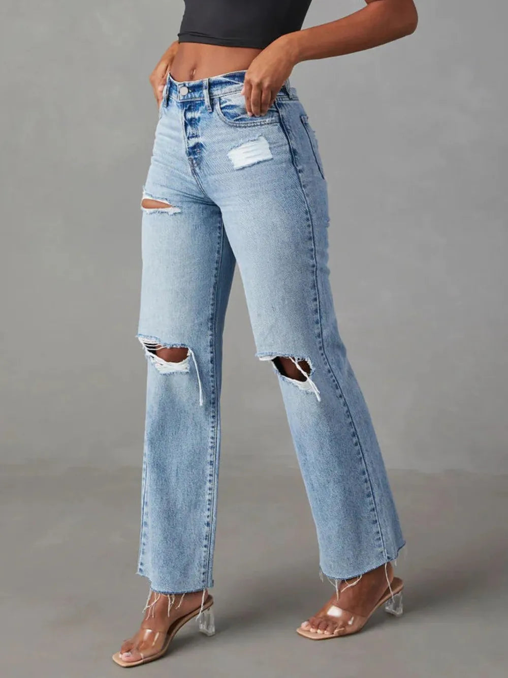 Distressed Straight Leg Jeans with Pockets - V.I.P Digital Presence