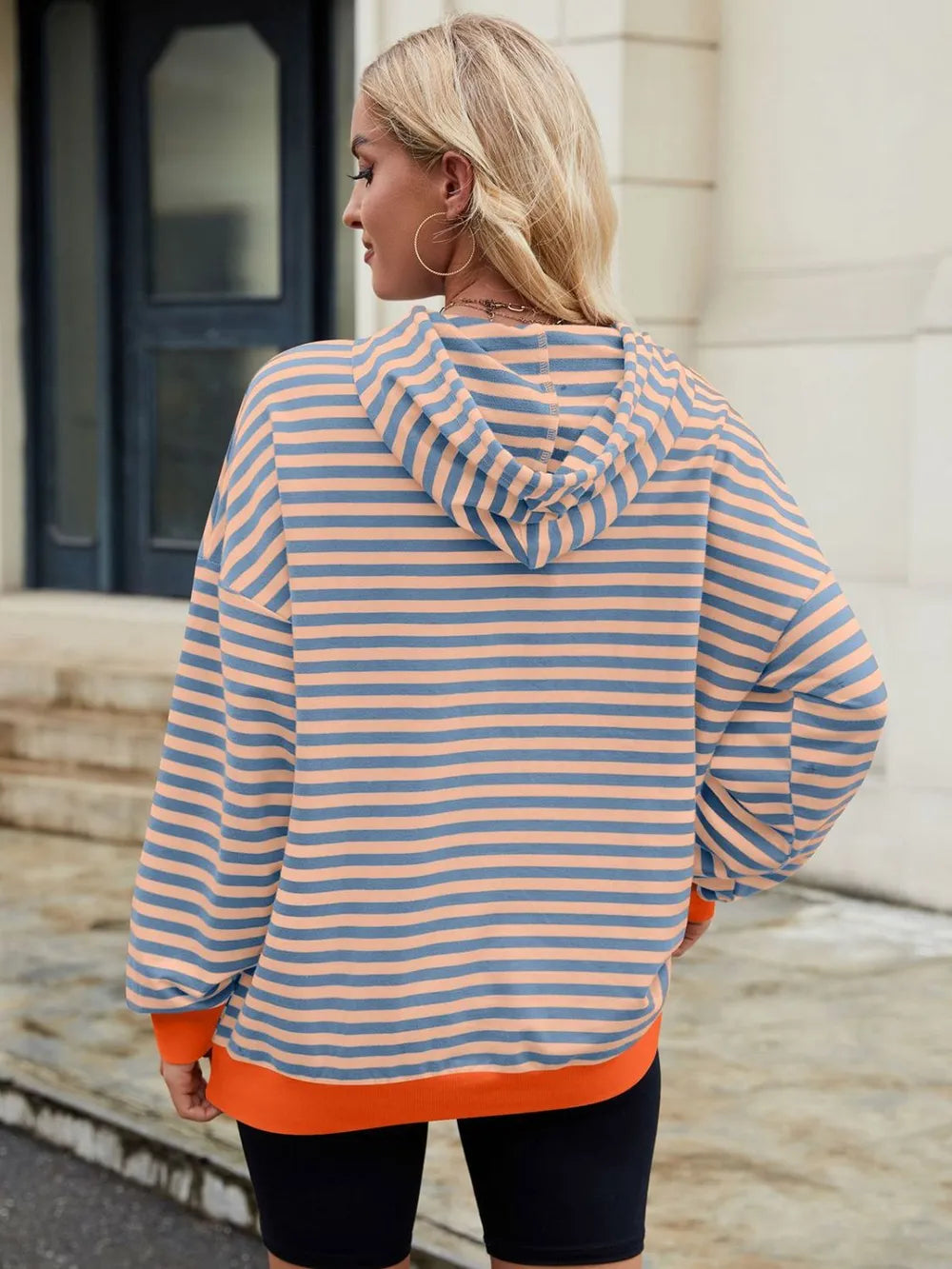 Drawstring Contrast Striped Long Sleeve Hoodie - V.I.P Digital Presence