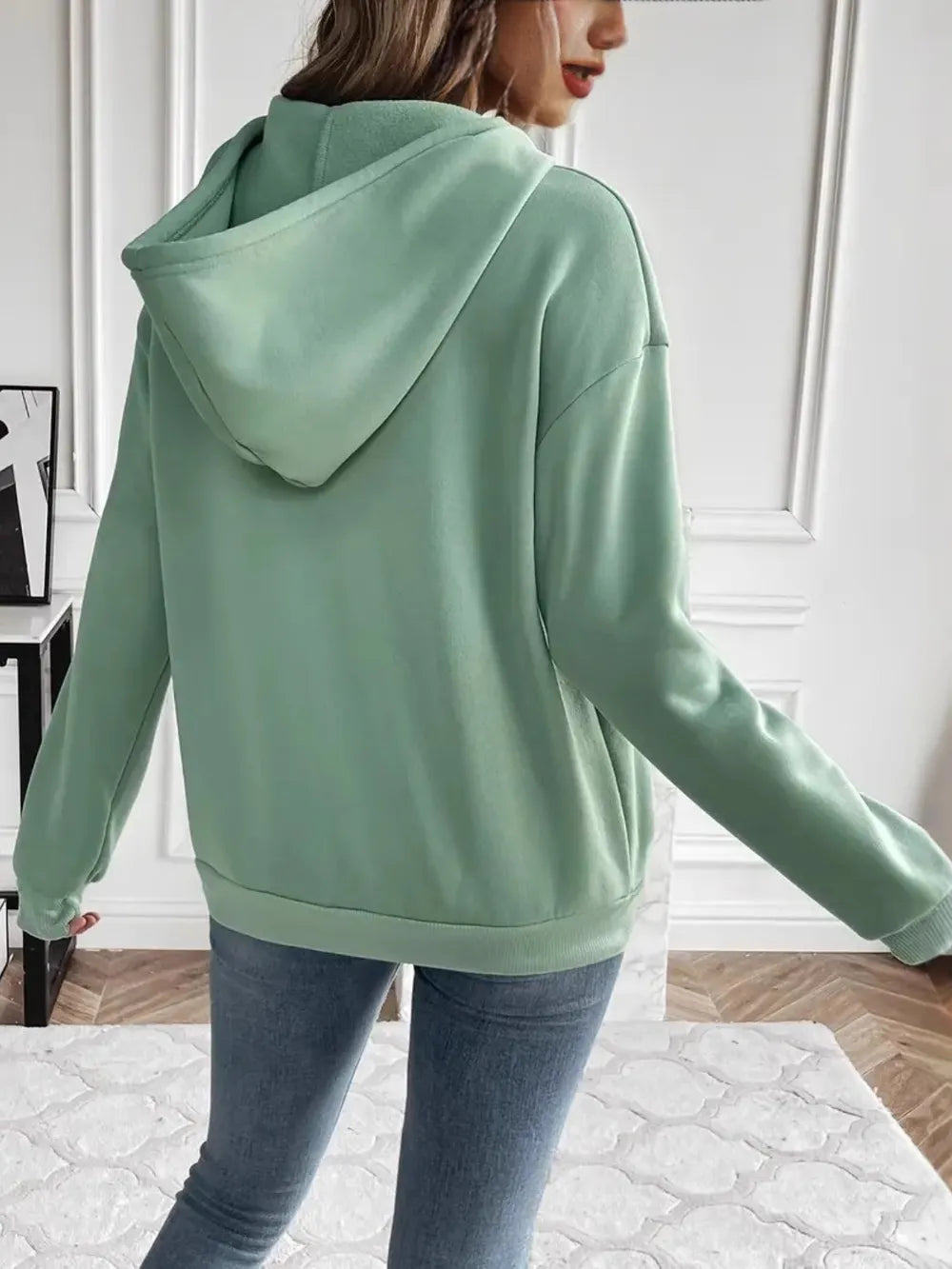Drawstring Long Sleeve Hoodie with Kangaroo Pocket - V.I.P Digital Presence