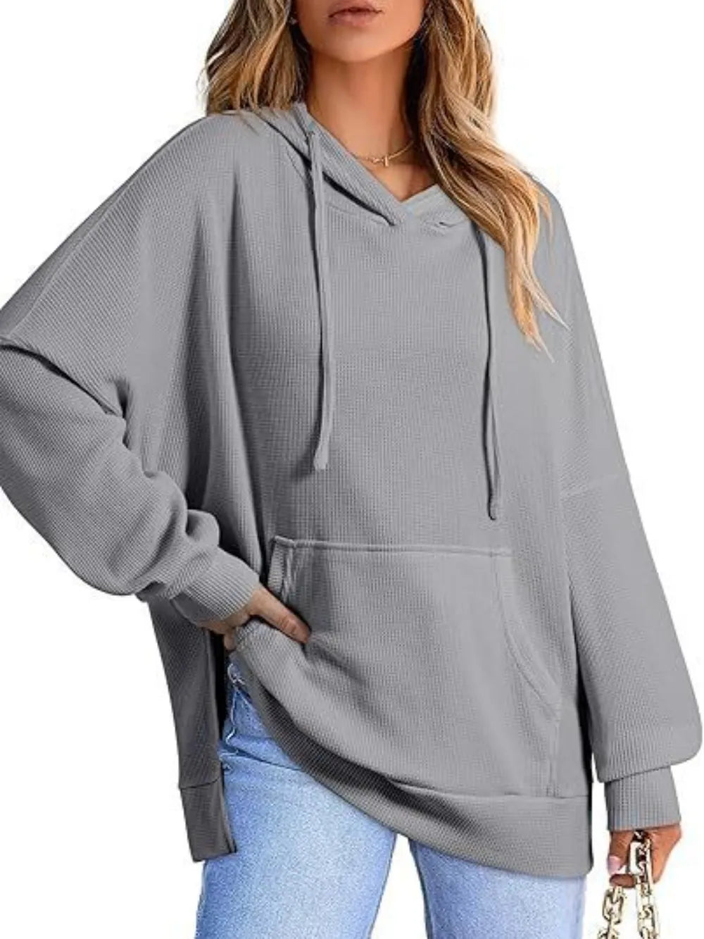 Drawstring Slit Long Sleeve Hoodie - V.I.P Digital Presence