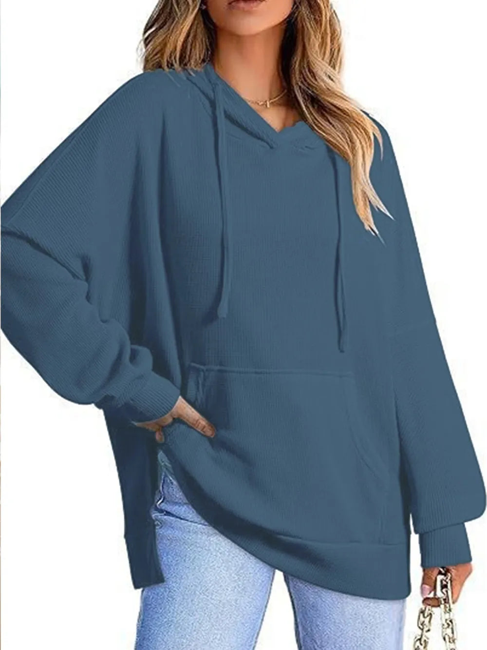 Drawstring Slit Long Sleeve Hoodie - V.I.P Digital Presence