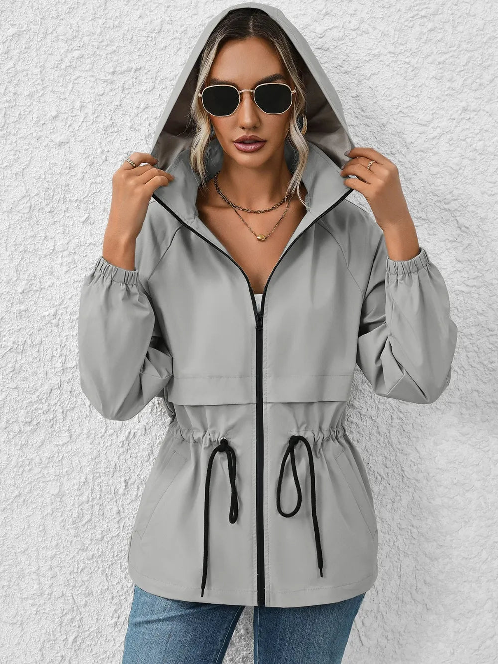Drawstring Zip Up Hooded Jacket - V.I.P Digital Presence