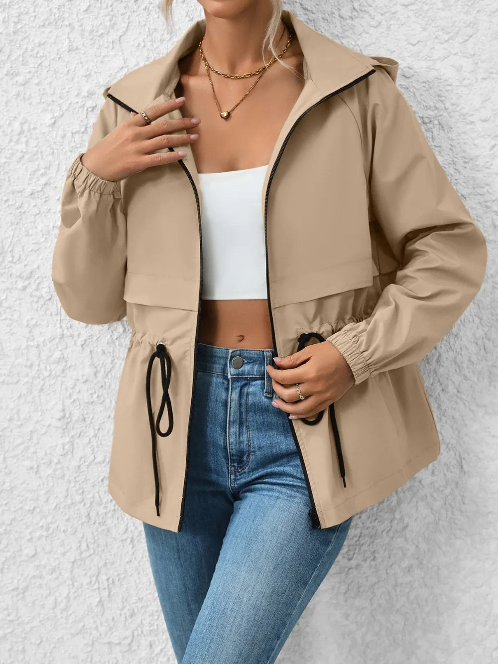 Drawstring Zip Up Hooded Jacket - V.I.P Digital Presence