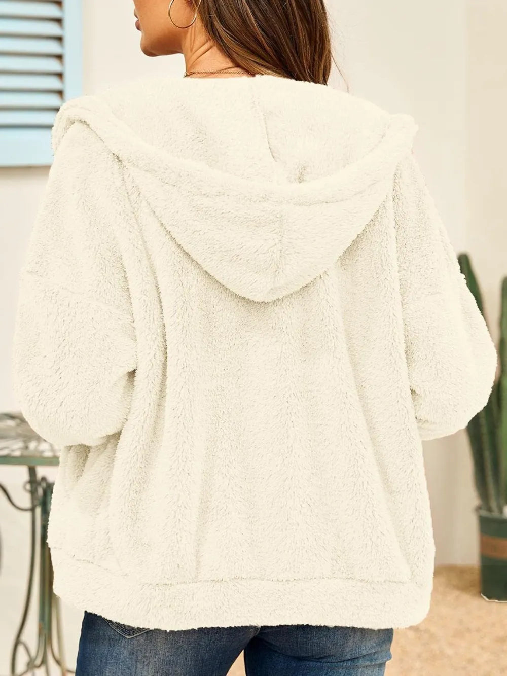 Drawstring Zip Up Hooded Plush Jacket - V.I.P Digital Presence