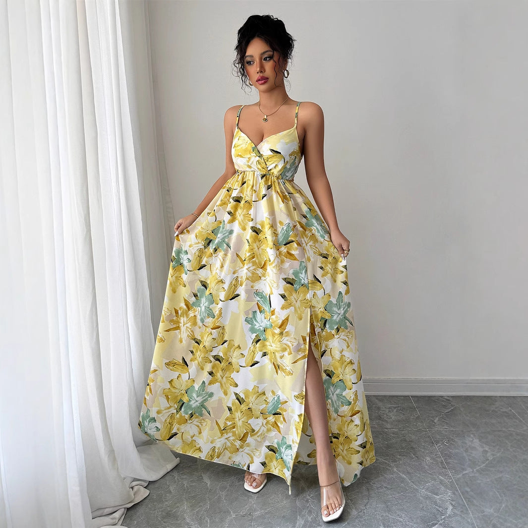 Elegant style suspender printed long skirt dress - V.I.P Digital Presence