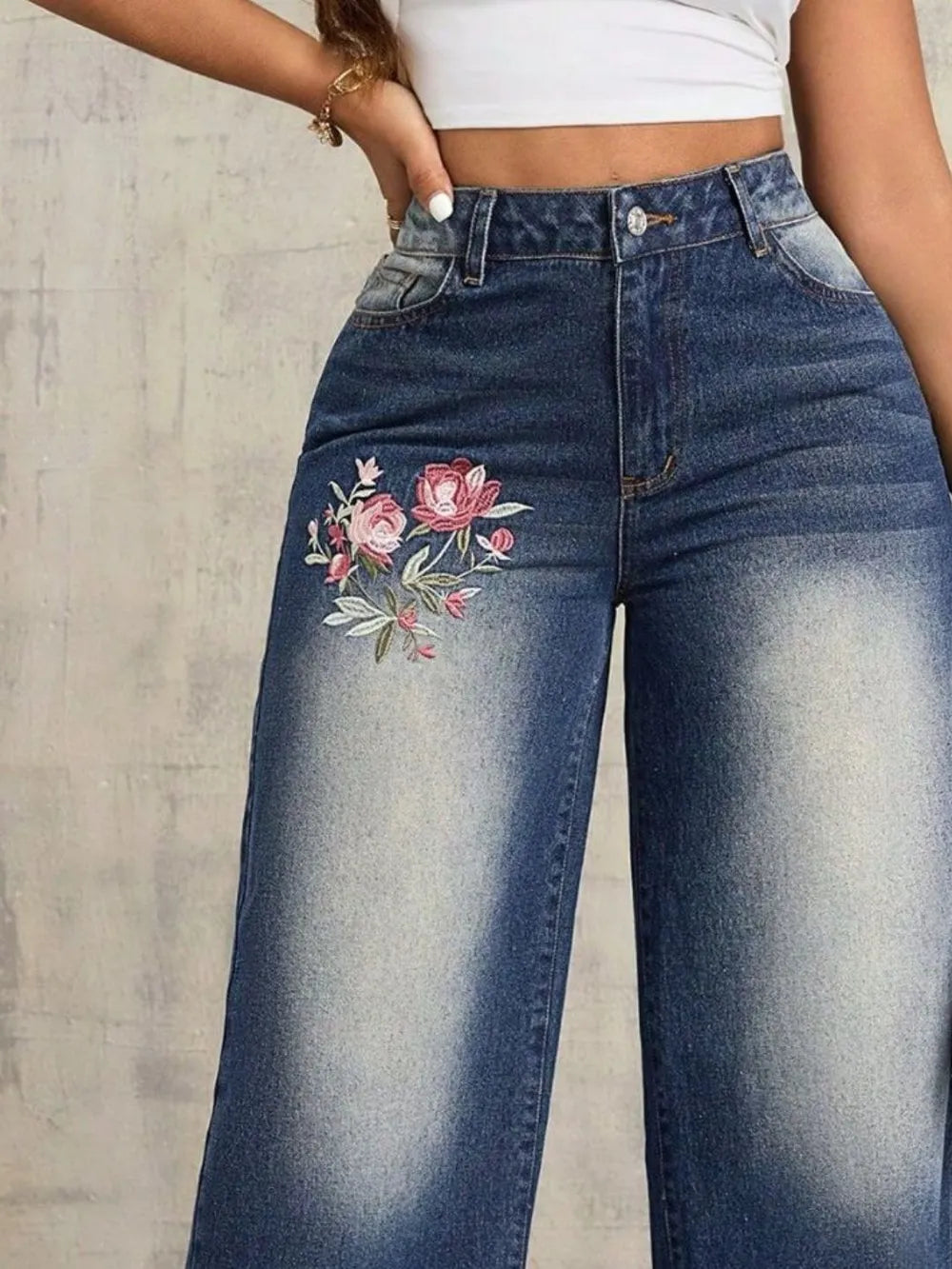 Embroidered Wide Leg Jeans - V.I.P Digital Presence