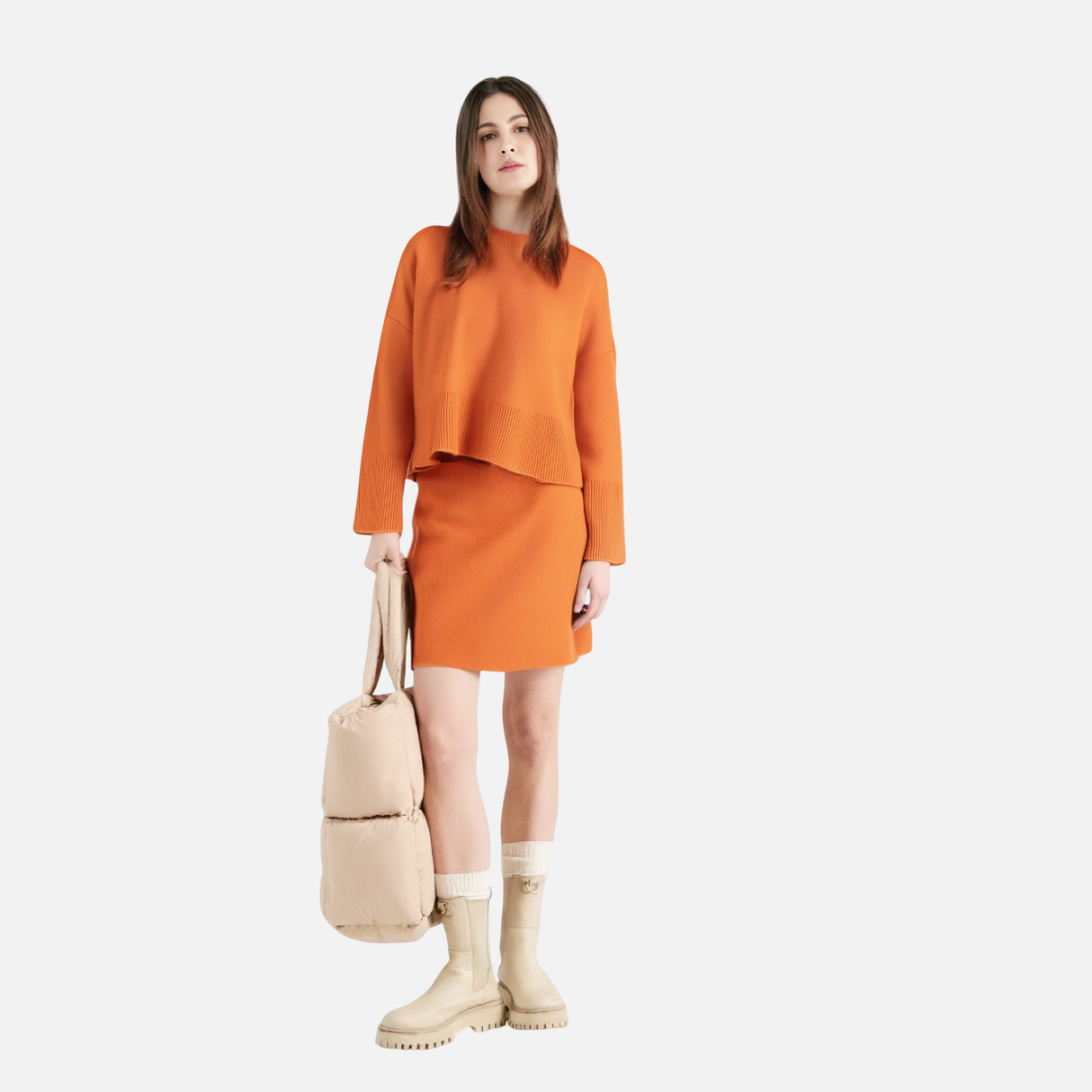 European and American women's long sleeved round neck knitted sweater mini skirt set - V.I.P Digital Presence