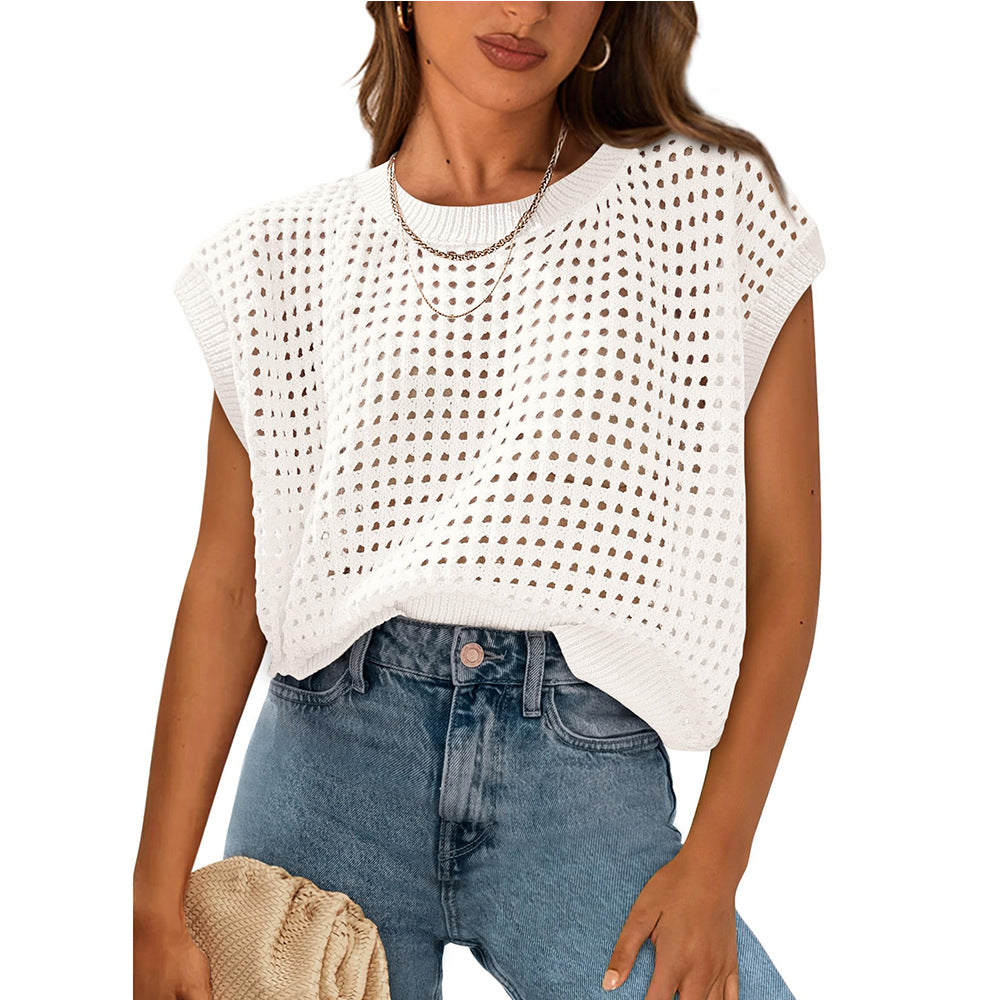 European and American women's round neck hollow top - V.I.P Digital Presence