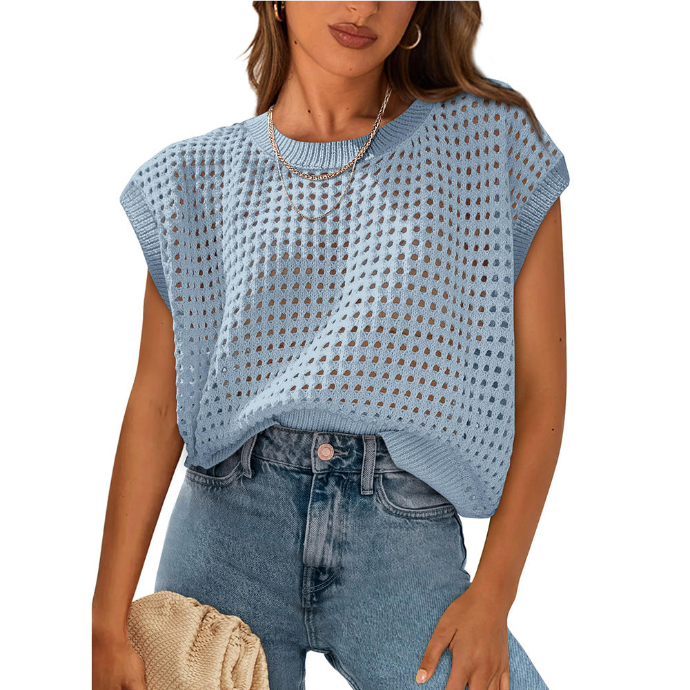European and American women's round neck hollow top - V.I.P Digital Presence