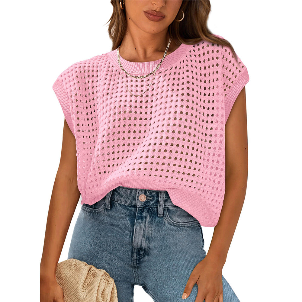 European and American women's round neck hollow top - V.I.P Digital Presence