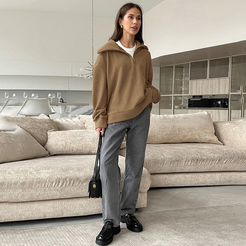 European and American zipper collar top fashionable and versatile sports hoodie - V.I.P Digital Presence