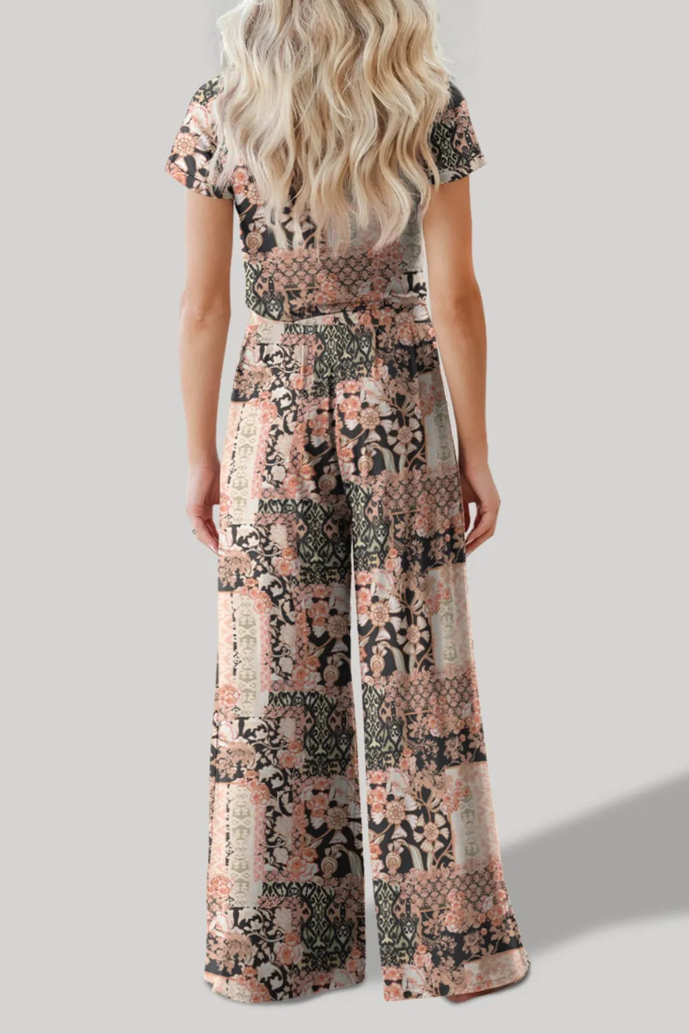 FAM-FAM Printed Round Neck Short Sleeve Top and Pants Set - V.I.P Digital Presence