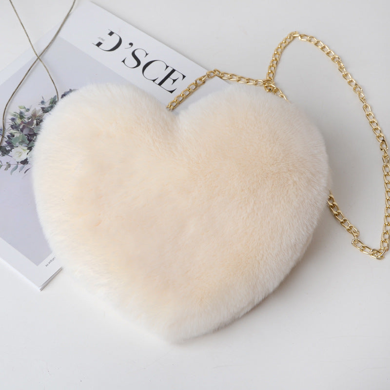 Fashion love heart bag peach heart bag women's chain messenger bag plush shoulder furry bag coin purse - V.I.P Digital Presence