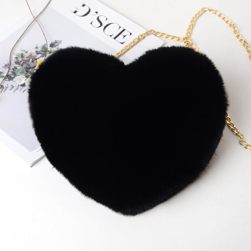 Fashion love heart bag peach heart bag women's chain messenger bag plush shoulder furry bag coin purse - V.I.P Digital Presence