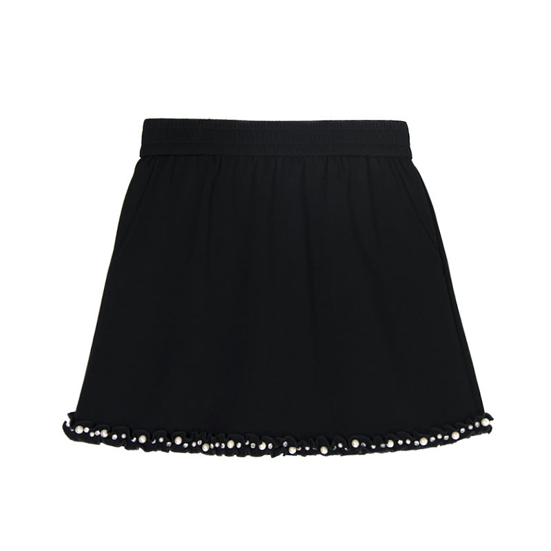 Fashion Set V-neck Solid Color Shoulder Pad T-shirt+Elastic Waist Short Skirt - V.I.P Digital Presence