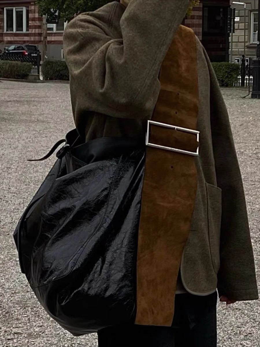 Fashionable and versatile contrasting color dark wide shoulder strap niche design single shoulder crossbody bag trendy - V.I.P Digital Presence
