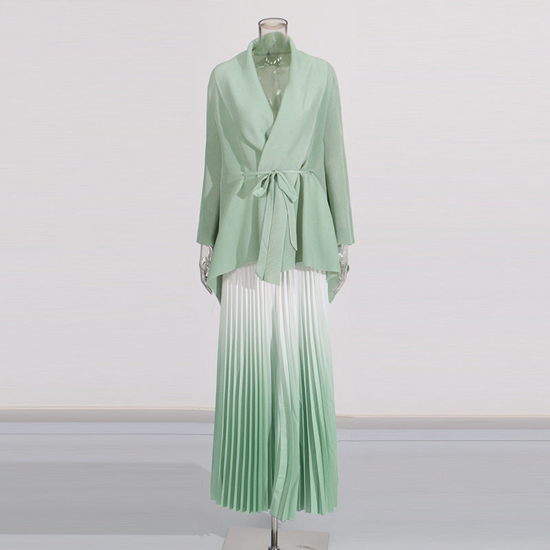 Fashionable casual style set cape shawl style lace up top+pleated skirt - V.I.P Digital Presence