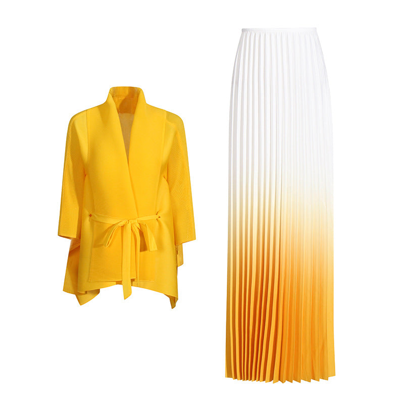 Fashionable casual style set cape shawl style lace up top+pleated skirt - V.I.P Digital Presence