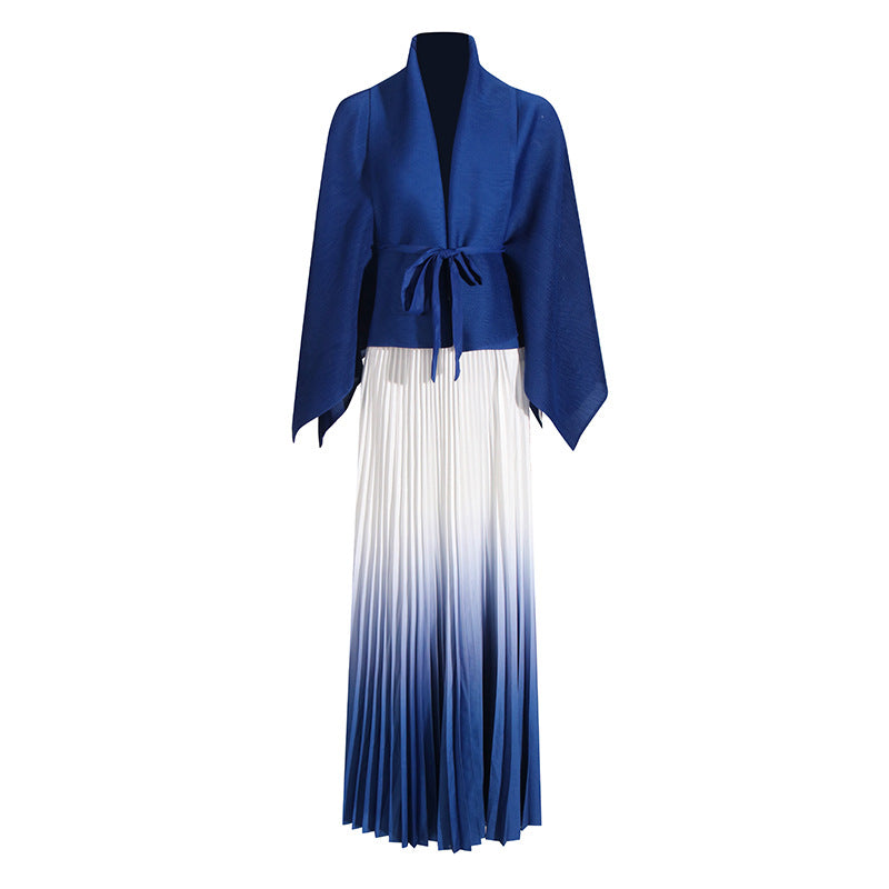 Fashionable casual style set cape shawl style lace up top+pleated skirt - V.I.P Digital Presence