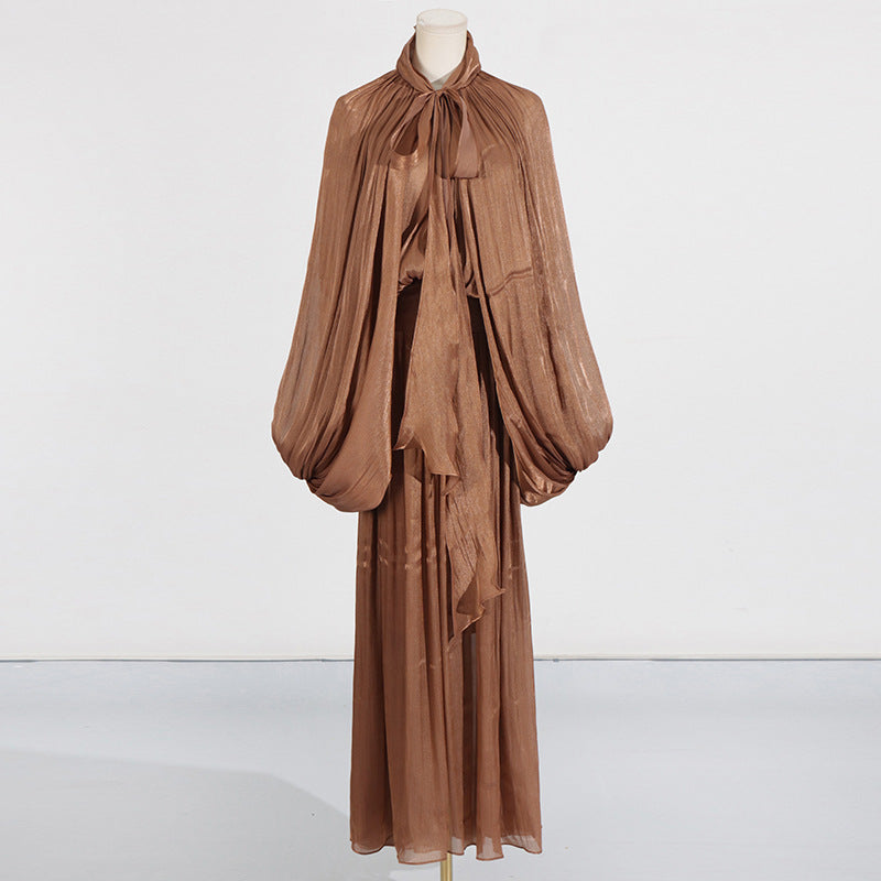 Fashionable niche design bat sleeve lace up pleated dress for women - V.I.P Digital Presence