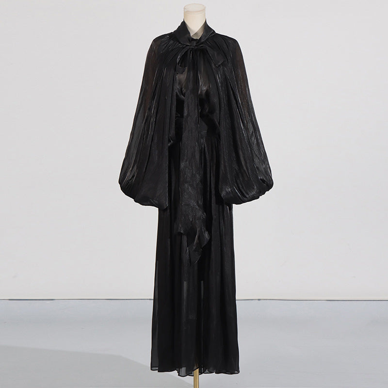 Fashionable niche design bat sleeve lace up pleated dress for women - V.I.P Digital Presence