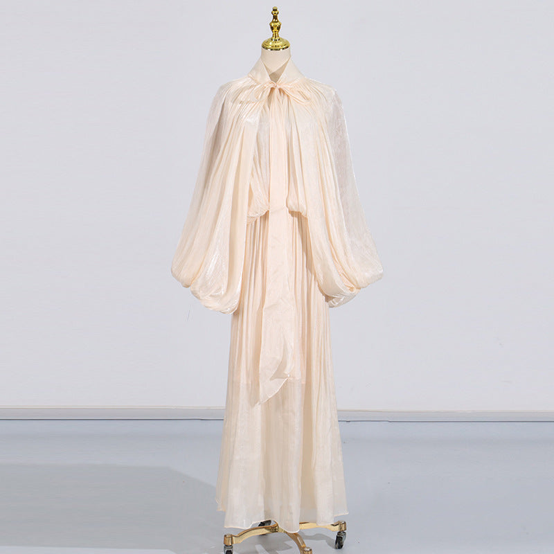 Fashionable niche design bat sleeve lace up pleated dress for women - V.I.P Digital Presence