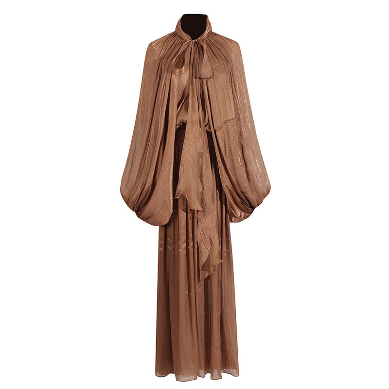 Fashionable niche design bat sleeve lace up pleated dress for women - V.I.P Digital Presence