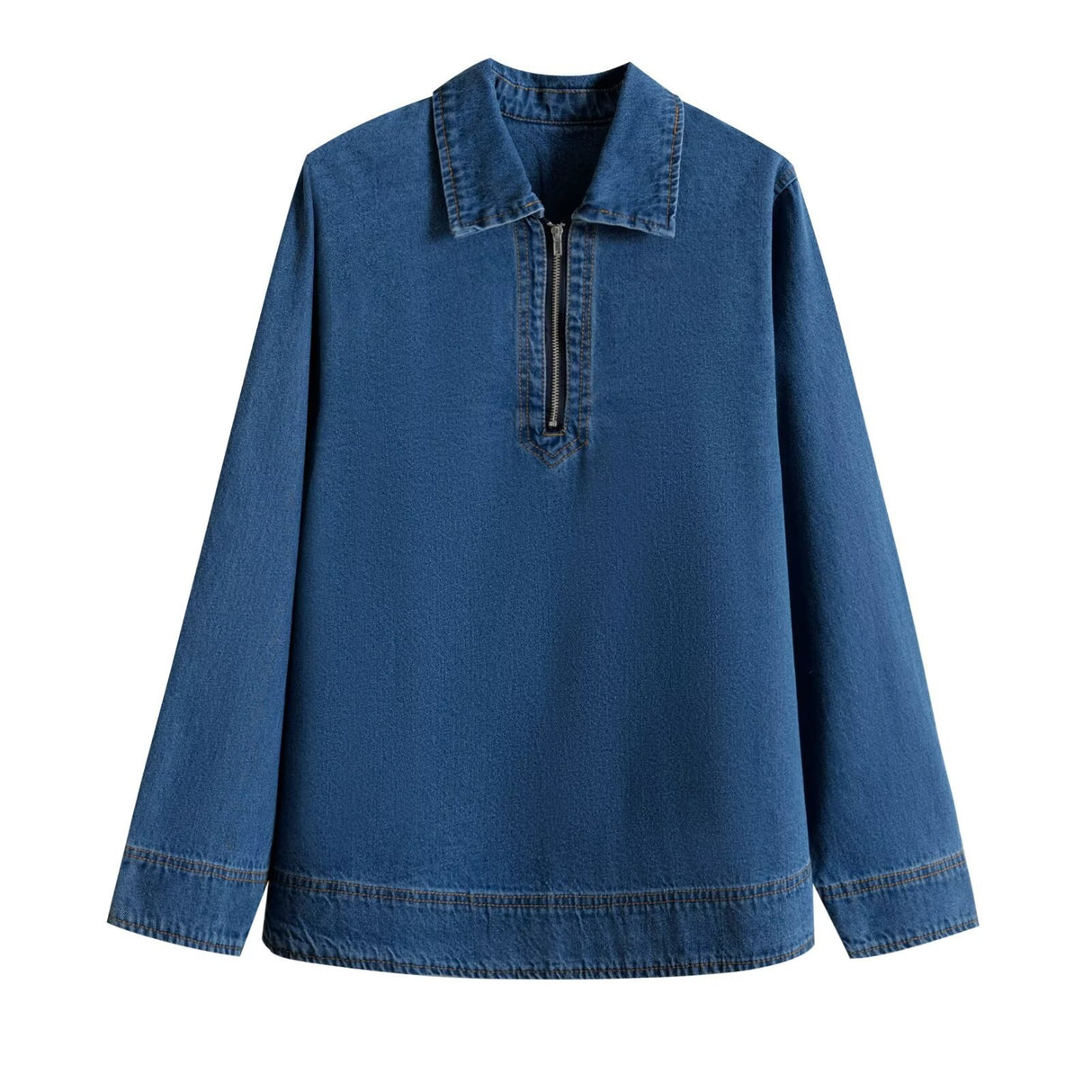 Fashionable retro long sleeved lapel denim shirt top - V.I.P Digital Presence