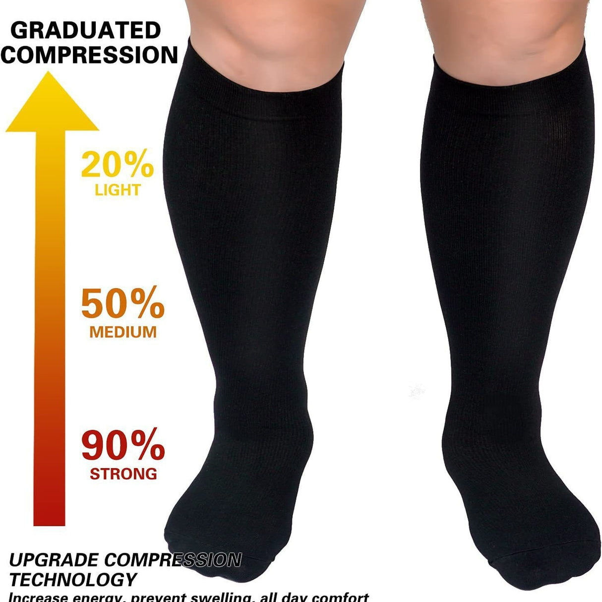 Fat and enlarged black fat compression socks super wide calf and knee length socks men's and women's pressure socks 2XL-7XL - V.I.P Digital Presence