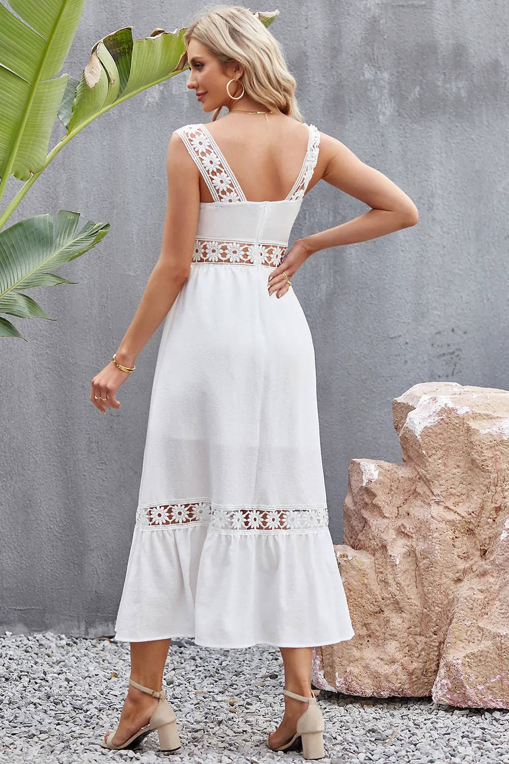 Flower Crochet Wide Strap Midi Dress - V.I.P Digital Presence