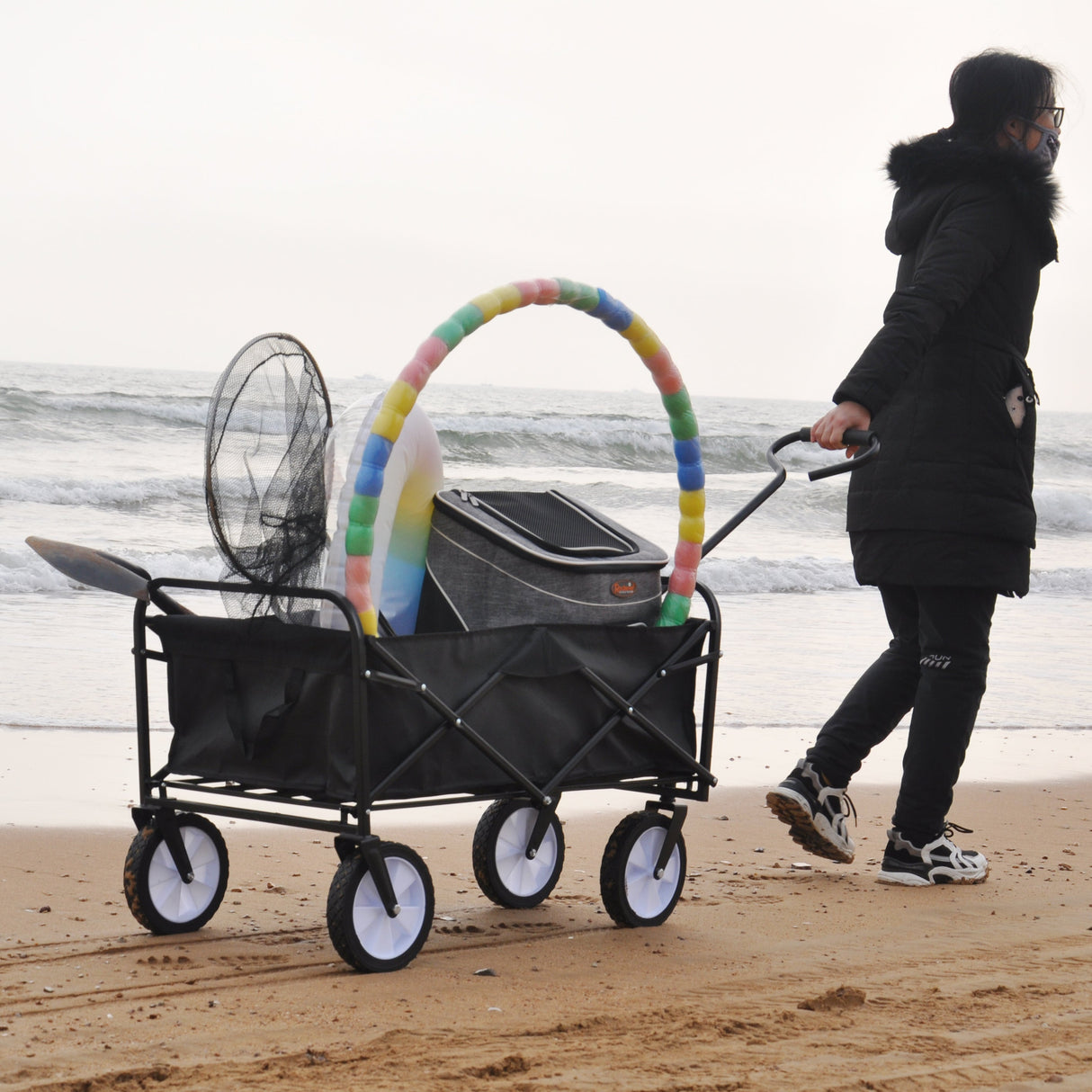 Folding Wagon Garden Shopping Beach Cart (Black) - V.I.P Digital Presence