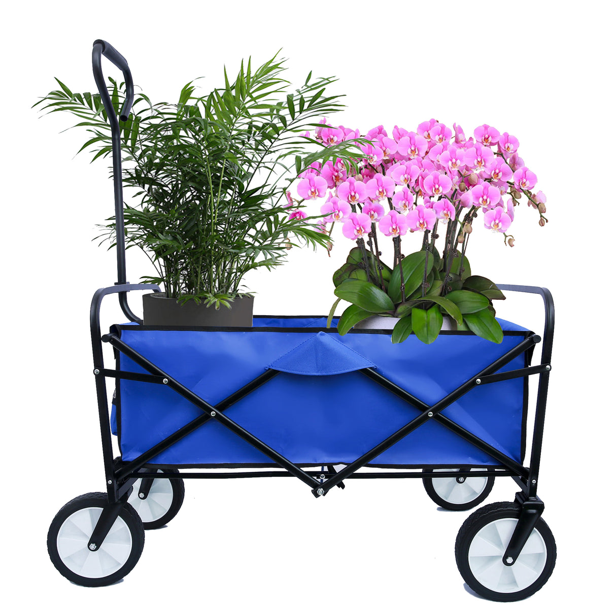 Folding Wagon Garden Shopping Beach Cart (Blue) - V.I.P Digital Presence