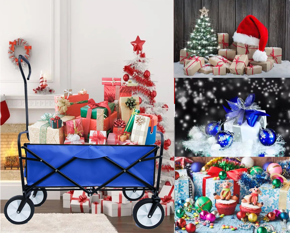 Folding Wagon Garden Shopping Beach Cart (Blue) - V.I.P Digital Presence