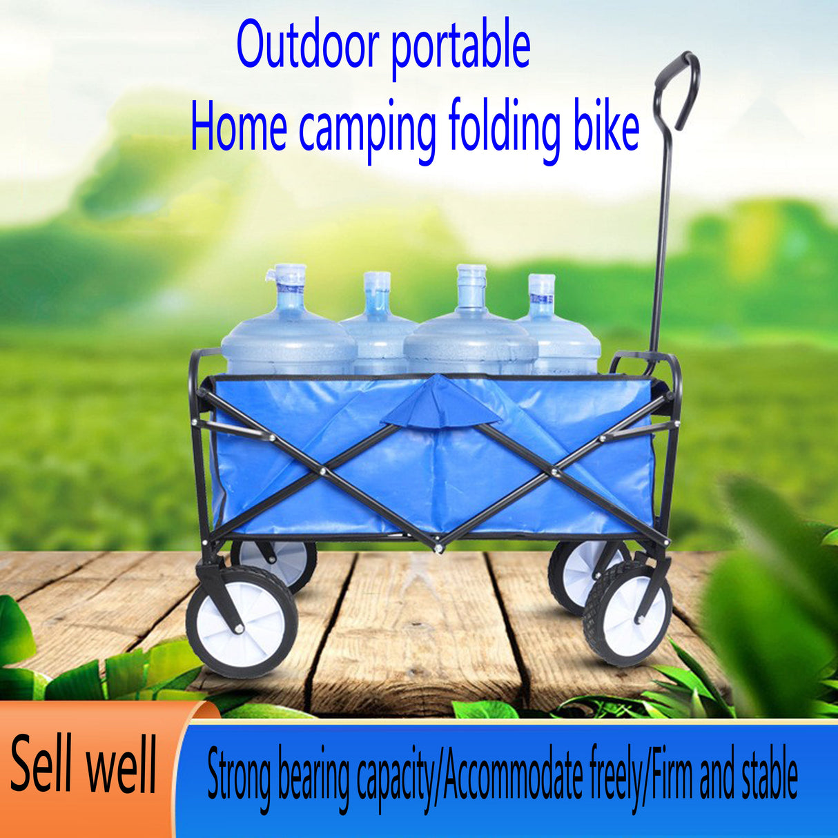 Folding Wagon Garden Shopping Beach Cart (Blue) - V.I.P Digital Presence