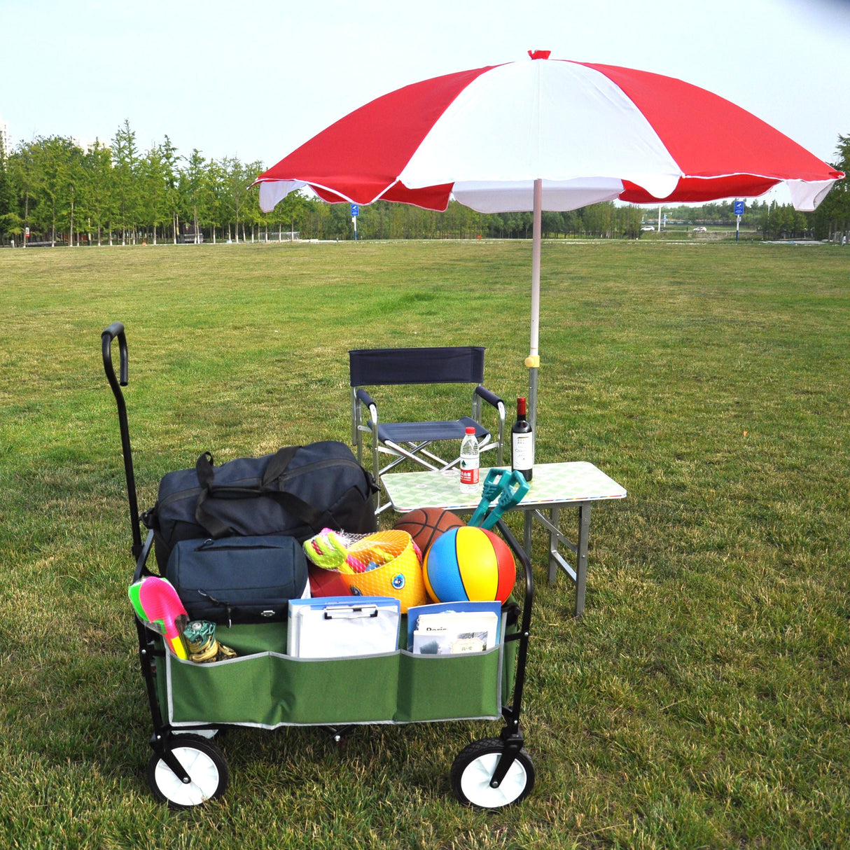 Folding Wagon Garden Shopping Beach Cart (Green) - V.I.P Digital Presence