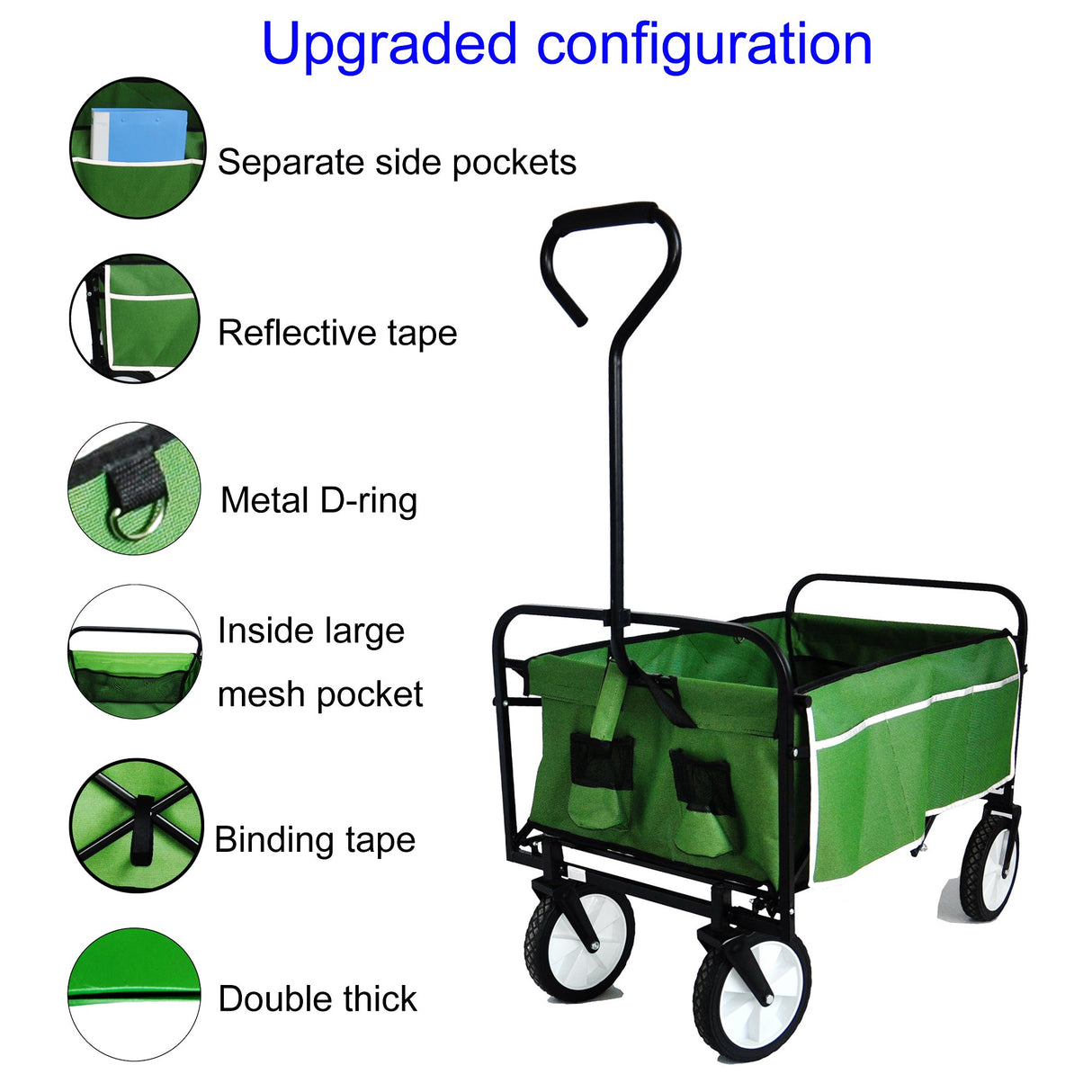 Folding Wagon Garden Shopping Beach Cart (Green) - V.I.P Digital Presence